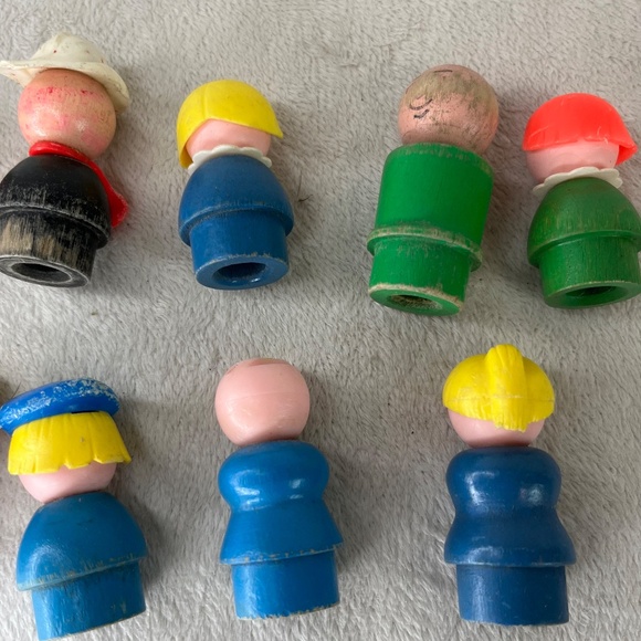 Vintage Fisher Price Little People Figure Lot of 9 Wooden 1960/70s fire fighter - Picture 7 of 16
